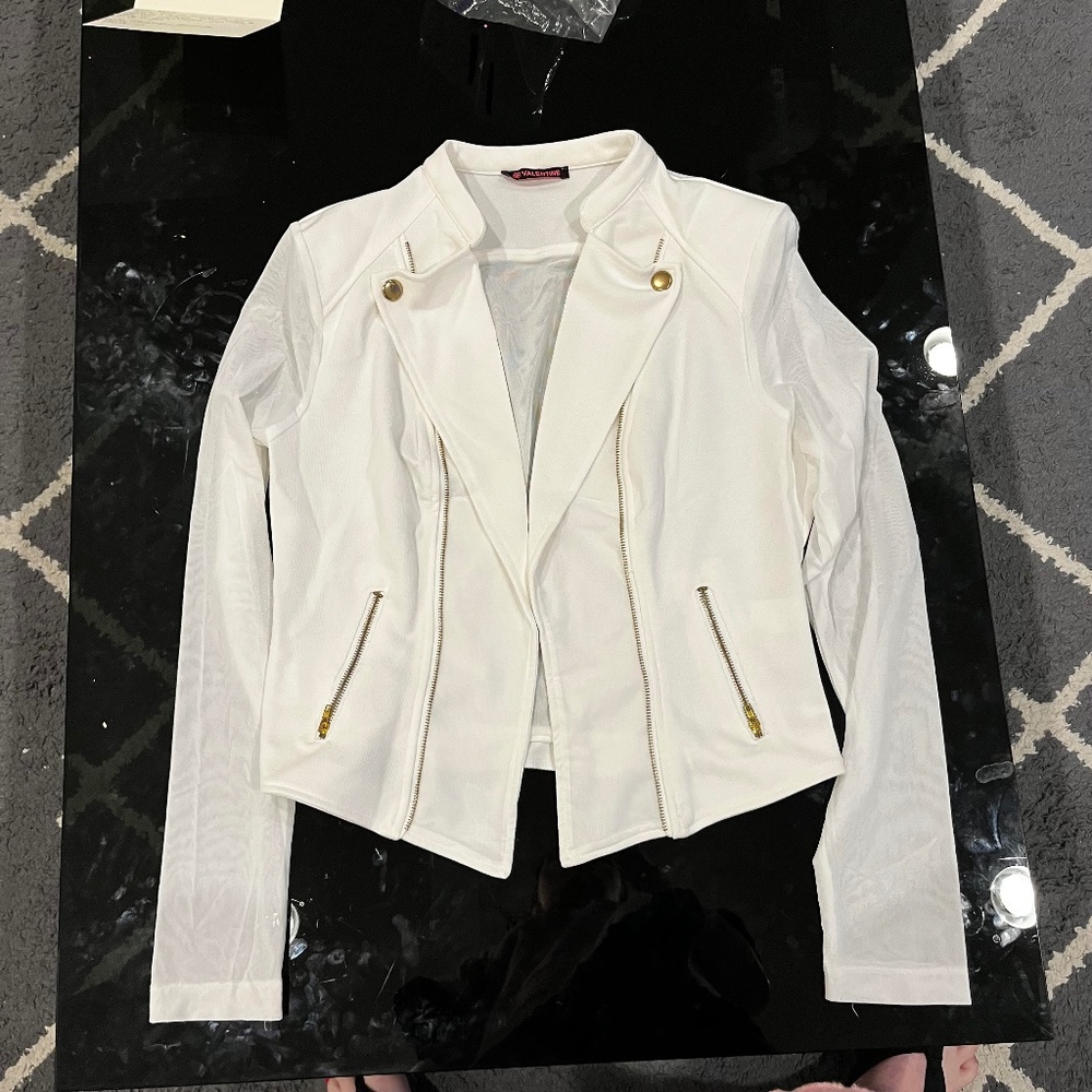 NEVER WORN SEXY White Blazer with Mesh and Gold Hardware